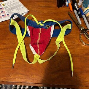 Andrew Christian Sexy Retro Red Jock w. Blue Strap‎ & Yellow Laces Small